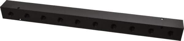 Made in USA - 3/8" Inlet, 1/4" Outlet Manifold - 15-1/4" Long x 1-1/4" Wide x 1-1/4" High, 0.2" Mount Hole, 2 Inlet Ports, 10 Outlet Ports - Exact Industrial Supply
