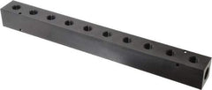 Made in USA - 1/2" Inlet, 3/8" Outlet Manifold - 15-1/4" Long x 1-1/2" Wide x 1-1/2" High, 0.2" Mount Hole, 2 Inlet Ports, 10 Outlet Ports - Exact Industrial Supply