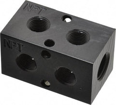 Made in USA - 1/4" Inlet, 1/8" Outlet Manifold - 1-3/4" Long x 1" Wide x 1" High, 0.17" Mount Hole, 2 Inlet Ports, 2 Outlet Ports - Exact Industrial Supply