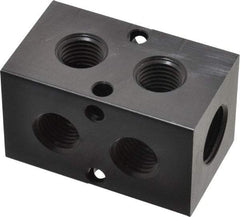 Made in USA - 3/8" Inlet, 1/4" Outlet Manifold - 2.37" Long x 1-1/4" Wide x 1-1/4" High, 0.2" Mount Hole, 2 Inlet Ports, 2 Outlet Ports - Exact Industrial Supply