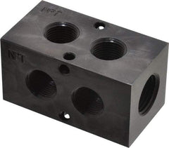 Made in USA - 1/2" Inlet, 3/8" Outlet Manifold - 2-3/4" Long x 1-1/2" Wide x 1-1/2" High, 0.2" Mount Hole, 2 Inlet Ports, 2 Outlet Ports - Exact Industrial Supply