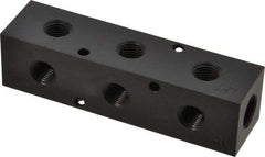 Made in USA - 3/8" Inlet, 1/4" Outlet Manifold - 4-3/4" Long x 1-1/4" Wide x 1-1/4" High, 0.2" Mount Hole, 2 Inlet Ports, 3 Outlet Ports - Exact Industrial Supply
