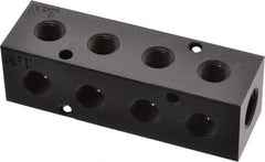 Made in USA - 1/4" Inlet, 1/8" Outlet Manifold - 3-1/4" Long x 1" Wide x 1" High, 0.17" Mount Hole, 2 Inlet Ports, 4 Outlet Ports - Exact Industrial Supply