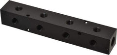 Made in USA - 1/4" Inlet, 1/8" Outlet Manifold - 6-1/4" Long x 1" Wide x 1" High, 0.17" Mount Hole, 2 Inlet Ports, 4 Outlet Ports - Exact Industrial Supply