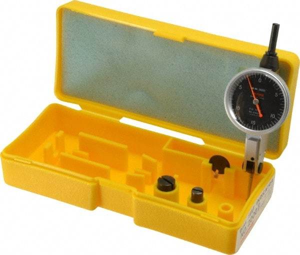 Peacock - 0.03 Inch Range, 0.0005 Inch Dial Graduation, Horizontal Dial Test Indicator - 1-3/8 Inch Black Dial, 0-15-0 Dial Reading, Accurate to 0.0005 Inch - Exact Industrial Supply