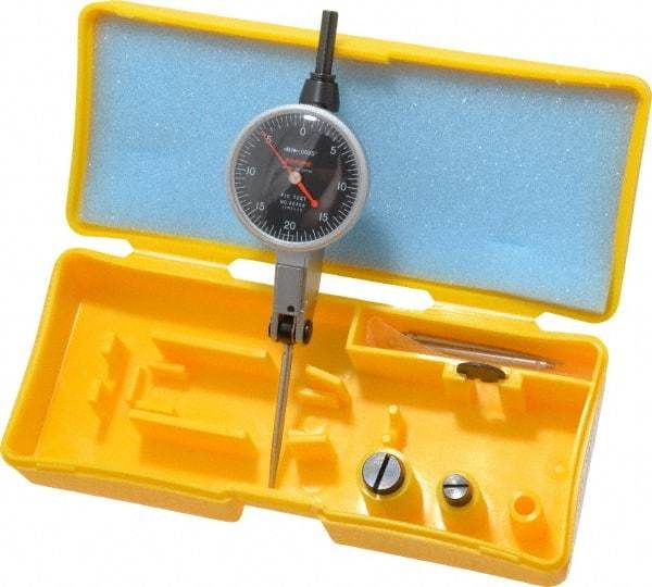 Peacock - 0.04 Inch Range, 0.0005 Inch Dial Graduation, Horizontal Dial Test Indicator - 1-3/8 Inch Black Dial, 0-20-0 Dial Reading, Accurate to 0.001 Inch - Exact Industrial Supply