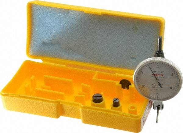 Peacock - 0.03 Inch Range, 0.0005 Inch Dial Graduation, Horizontal Dial Test Indicator - 1-53/64 Inch White Dial, 0-15-0 Dial Reading, Accurate to 0.0005 Inch - Exact Industrial Supply