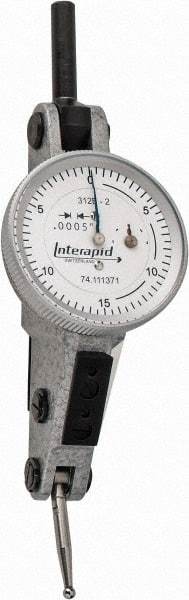 INTERAPID - 0.06 Inch Range, 0.0005 Inch Dial Graduation, Horizontal Dial Test Indicator - 1.2 Inch White Dial, 0-15-0 Dial Reading - Exact Industrial Supply