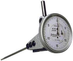 INTERAPID - 0.06 Inch Range, 0.0005 Inch Dial Graduation, Vertical Dial Test Indicator - 1-1/2 Inch White Dial, 0-15-0 Dial Reading - Exact Industrial Supply