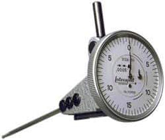 INTERAPID - 0.06 Inch Range, 0.0005 Inch Dial Graduation, Vertical Dial Test Indicator - 1-1/2 Inch White Dial, 0-15-0 Dial Reading - Exact Industrial Supply