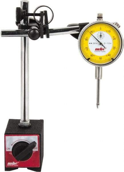 Value Collection - 0.001" Graduation, 0-100 Dial Reading, Indicator & Base Kit - 63mm Base Length x 50mm Base Width x 55mm Base Height, 2-9/32" Dial Diam - Exact Industrial Supply