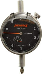 Peacock - 0.05" Range, 0-10 Dial Reading, 0.0001" Graduation Dial Drop Indicator - 2-3/64" Dial, 0.0003" Accuracy, Revolution Counter - Exact Industrial Supply