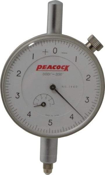 Peacock - 0.05" Range, 0-5-0 Dial Reading, 0.0001" Graduation Dial Drop Indicator - 2-3/64" Dial, 0.0003" Accuracy, Revolution Counter - Exact Industrial Supply