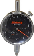 Peacock - 0.05" Range, 0-5-0 Dial Reading, 0.0001" Graduation Dial Drop Indicator - 2-3/64" Dial, 0.0003" Accuracy, Revolution Counter - Exact Industrial Supply