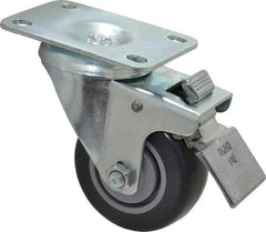 Shepherd - 3" Diam x 1-1/4" Wide x 4-1/4" OAH Top Plate Mount Swivel Caster with Brake - Polyurethane, 185 Lb Capacity, Ball Bearing, 2-5/8 x 3-3/4" Plate - Exact Industrial Supply