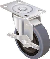 Shepherd - 3" Diam x 13/16" Wide x 3-1/2" OAH Top Plate Mount Swivel Caster with Brake - TPR, 110 Lb Capacity, Nylon Bearing, 2-5/8 x 3-3/4" Plate - Exact Industrial Supply