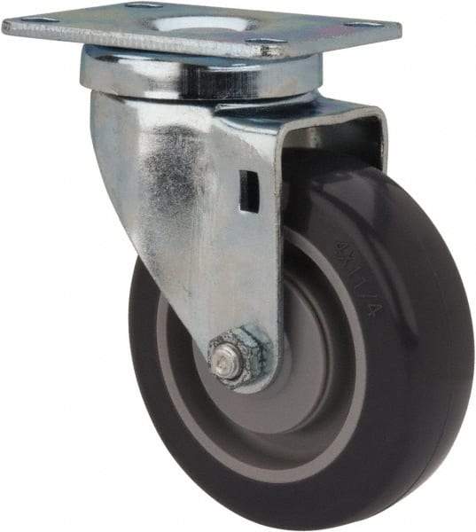 Shepherd - 4" Diam x 1-1/4" Wide x 5-1/4" OAH Top Plate Mount Swivel Caster - Polyurethane, 200 Lb Capacity, Ball Bearing, 2-5/8 x 3-3/4" Plate - Exact Industrial Supply