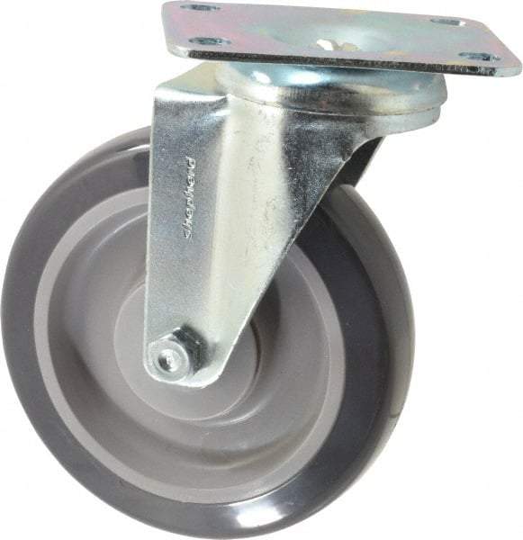 Shepherd - 5" Diam x 1-1/4" Wide x 6-1/4" OAH Top Plate Mount Swivel Caster - Polyurethane, 225 Lb Capacity, Ball Bearing, 2-5/8 x 3-3/4" Plate - Exact Industrial Supply