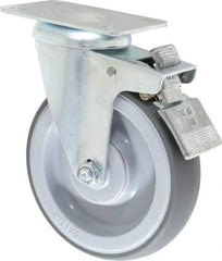 Shepherd - 5" Diam x 1-1/4" Wide x 6-1/4" OAH Top Plate Mount Swivel Caster with Brake - TPR, 200 Lb Capacity, Ball Bearing, 2-5/8 x 3-3/4" Plate - Exact Industrial Supply