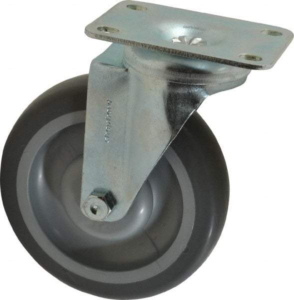 Shepherd - 5" Diam x 1-1/4" Wide x 6-1/4" OAH Top Plate Mount Swivel Caster - TPR, 200 Lb Capacity, Ball Bearing, 2-5/8 x 3-3/4" Plate - Exact Industrial Supply
