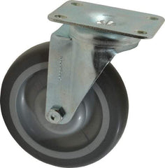 Shepherd - 5" Diam x 1-1/4" Wide x 6-1/4" OAH Top Plate Mount Swivel Caster - TPR, 200 Lb Capacity, Ball Bearing, 2-5/8 x 3-3/4" Plate - Exact Industrial Supply