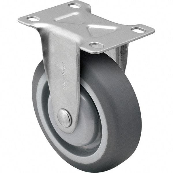 Shepherd - 5" Diam x 1-1/4" Wide x 6-1/4" OAH Top Plate Mount Rigid Caster - TPR, 200 Lb Capacity, Ball Bearing, 2-5/8 x 3-3/4" Plate - Exact Industrial Supply