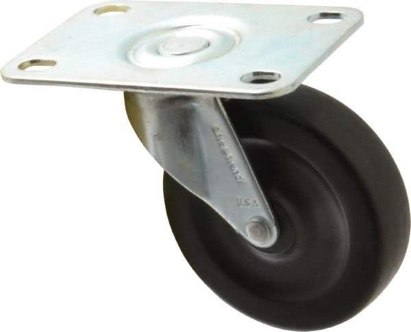 Shepherd - 3" Diam x 13/16" Wide x 3-1/2" OAH Top Plate Mount Swivel Caster with Brake - Hard Rubber, 120 Lb Capacity, Nylon Bearing, 2-5/8 x 3-3/4" Plate - Exact Industrial Supply