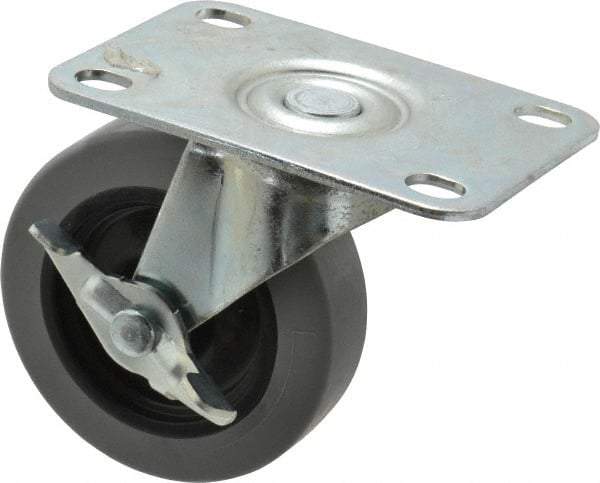 Shepherd - 3" Diam x 13/16" Wide x 3-1/2" OAH Top Plate Mount Swivel Caster with Brake - Polyurethane, 120 Lb Capacity, Plain Bearing, 2-5/8 x 3-3/4" Plate - Exact Industrial Supply