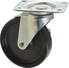 Shepherd - 4" Diam x 15/16" Wide x 4-3/4" OAH Top Plate Mount Swivel Caster with Brake - Polyolefin, 150 Lb Capacity, Plain Bearing, 2-5/8 x 3-3/4" Plate - Exact Industrial Supply