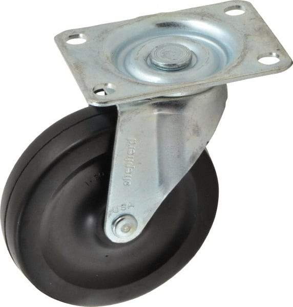 Shepherd - 4" Diam x 15/16" Wide x 4-3/4" OAH Top Plate Mount Swivel Caster - Soft Rubber, 125 Lb Capacity, Nylon Bearing, 2-5/8 x 3-3/4" Plate - Exact Industrial Supply