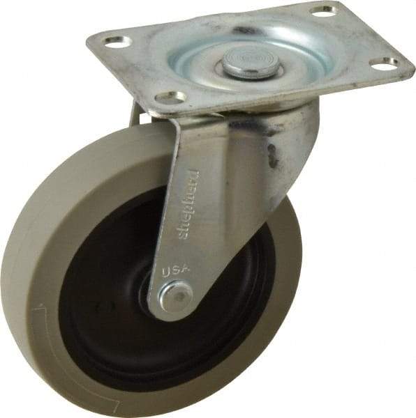 Shepherd - 4" Diam x 15/16" Wide x 4-3/4" OAH Top Plate Mount Swivel Caster - Polyurethane, 150 Lb Capacity, Plain Bearing, 2-5/8 x 3-3/4" Plate - Exact Industrial Supply