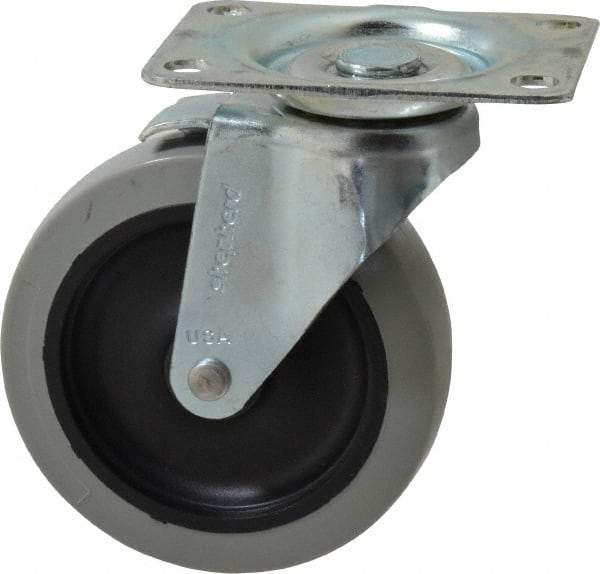 Shepherd - 4" Diam x 15/16" Wide x 4-3/4" OAH Top Plate Mount Swivel Caster with Brake - Polyurethane, 150 Lb Capacity, Plain Bearing, 2-5/8 x 3-3/4" Plate - Exact Industrial Supply