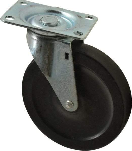 Shepherd - 5" Diam x 15/16" Wide x 5-3/4" OAH Top Plate Mount Swivel Caster - Hard Rubber, 160 Lb Capacity, Nylon Bearing, 2-5/8 x 3-3/4" Plate - Exact Industrial Supply