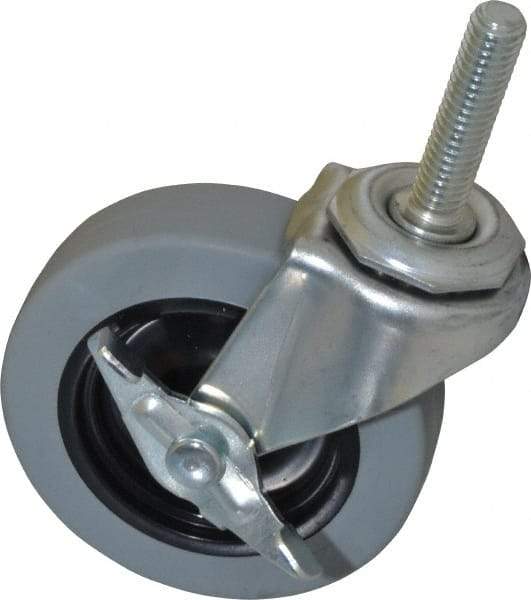 Shepherd - 3" Diam x 13/16" Wide x 3-1/2" OAH Stem Mount Swivel Caster with Brake - Polyurethane, 120 Lb Capacity, Plain Bearing, 3/8-16 x 1-1/2" Threaded Stem - Exact Industrial Supply