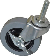 Shepherd - 3" Diam x 13/16" Wide x 3-1/2" OAH Stem Mount Swivel Caster with Brake - Polyurethane, 120 Lb Capacity, Plain Bearing, 3/8-16 x 1-1/2" Threaded Stem - Exact Industrial Supply