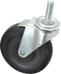 Shepherd - 4" Diam x 15/16" Wide x 4-3/4" OAH Stem Mount Swivel Caster with Brake - Soft Rubber, 125 Lb Capacity, Nylon Bearing, 1/2-13 x 1-1/2" Threaded Stem - Exact Industrial Supply