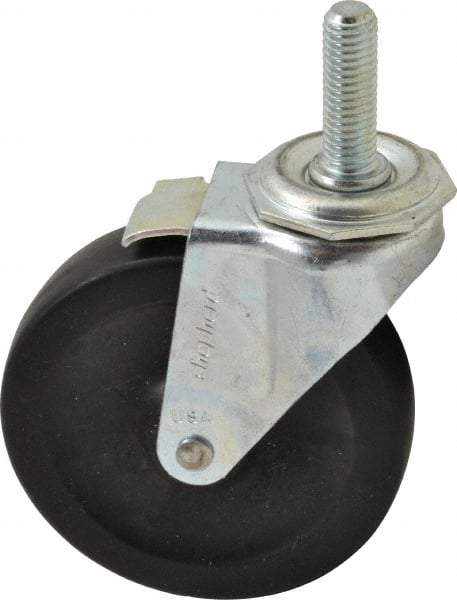 Shepherd - 4" Diam x 15/16" Wide x 4-3/4" OAH Stem Mount Swivel Caster with Brake - Hard Rubber, 150 Lb Capacity, Nylon Bearing, 1/2-13 x 1-1/2" Threaded Stem - Exact Industrial Supply