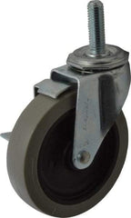 Shepherd - 4" Diam x 15/16" Wide x 4-3/4" OAH Stem Mount Swivel Caster with Brake - Polyurethane, 150 Lb Capacity, Plain Bearing, 1/2-13 x 1-1/2" Threaded Stem - Exact Industrial Supply