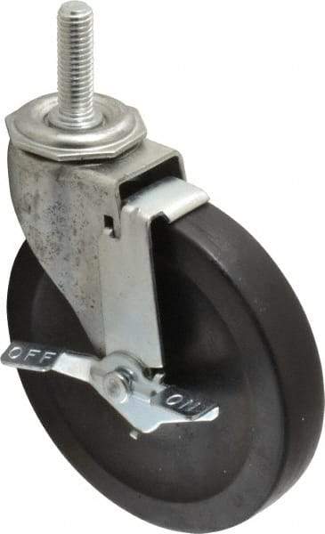 Shepherd - 5" Diam x 15/16" Wide x 5-3/4" OAH Stem Mount Swivel Caster with Brake - Hard Rubber, 160 Lb Capacity, Nylon Bearing, 1/2-13 x 1-1/2" Threaded Stem - Exact Industrial Supply
