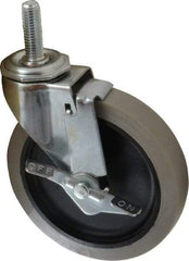Shepherd - 5" Diam x 15/16" Wide x 5-3/4" OAH Stem Mount Swivel Caster with Brake - Polyurethane, 160 Lb Capacity, Plain Bearing, 1/2-13 x 1-1/2" Threaded Stem - Exact Industrial Supply