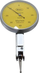 Mahr - 0.4 mm Range, 0.01 mm Dial Graduation, Horizontal Dial Test Indicator - 38 mm Yellow Dial, 0-40-0 Dial Reading - Exact Industrial Supply