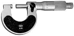 Mahr - 25 to 50mm Range, 0.01mm Graduation, Mechanical Outside Micrometer - Ratchet Stop Thimble, Accurate to 4µm - Exact Industrial Supply