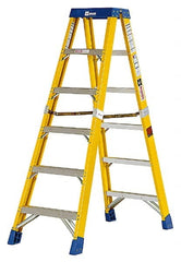 Made in USA - 7 Steps, 16 Ft. High, Type IA Rating, Fiberglass Step Ladder - Exact Industrial Supply