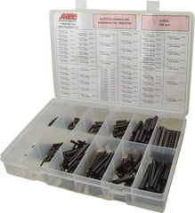 Made in USA - 750 Piece, 1/16 to 7/16" Pin Diam, Spring Pin Assortment - Steel - Exact Industrial Supply