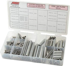 Made in USA - 300 Piece, 1/16 to 3/8" Pin Diam, Spring Pin Assortment - Zinc, Zinc Plated - Exact Industrial Supply