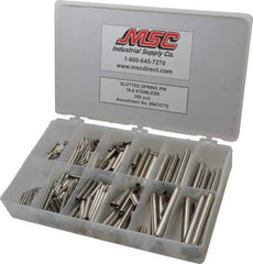 Made in USA - 500 Piece, 1/16 to 7/16" Pin Diam, Spring Pin Assortment - 18-8 Stainless Steel - Exact Industrial Supply
