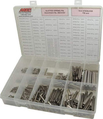 Made in USA - 750 Piece, 1/16 to 7/16" Pin Diam, Spring Pin Assortment - 18-8 Stainless Steel - Exact Industrial Supply