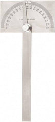 Value Collection - 6 Inch Long Blade, 180° Max Measurement, 1° Dial Graduation, Rectangular Head Protractor - 0 to 180 Dial Range - Exact Industrial Supply