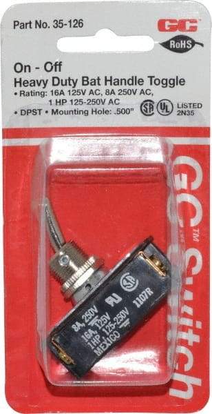 GC/Waldom - DPST Heavy Duty On-Off Toggle Switch - Screw Terminal, Bat Handle Actuator, 1 hp at 125/250 VAC hp, 125 VAC at 16 A & 250 VAC at 8 A - Exact Industrial Supply