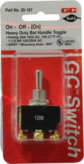 GC/Waldom - DPDT Heavy Duty On-Off-On Toggle Switch - Screw Terminal, Bat Handle Actuator, 1-1/2 hp at 125/250 VAC hp, 277 VAC - Exact Industrial Supply